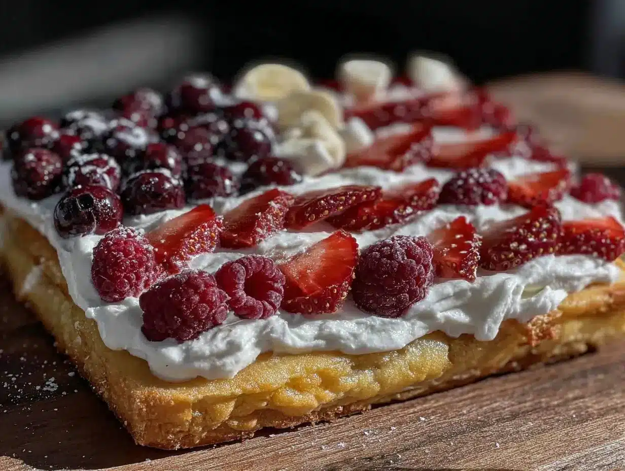 fourth of july flag fruit pizza sugar cookie preparation steps