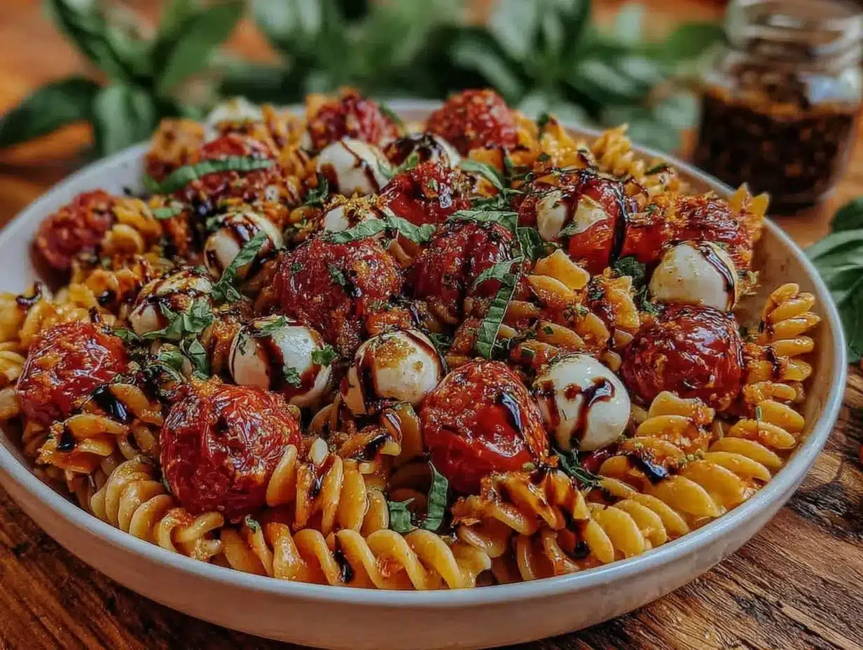 fresh Caprese pasta salad preparation steps
