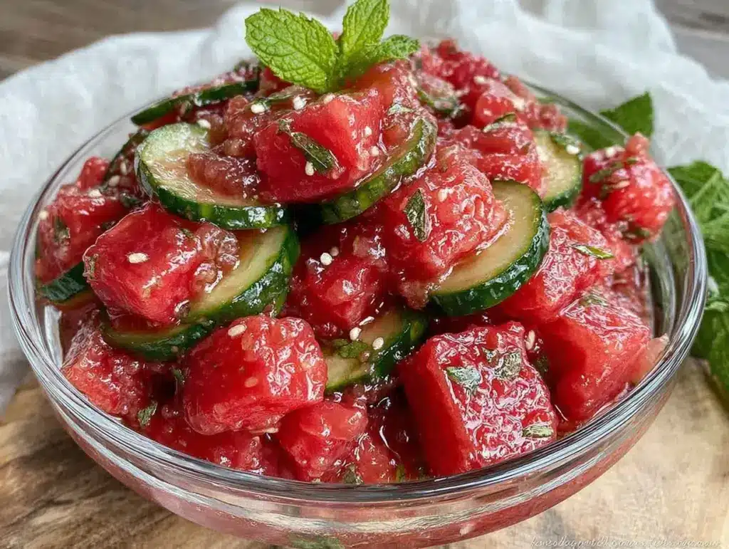 fresh cucumber watermelon mint salad - featured image