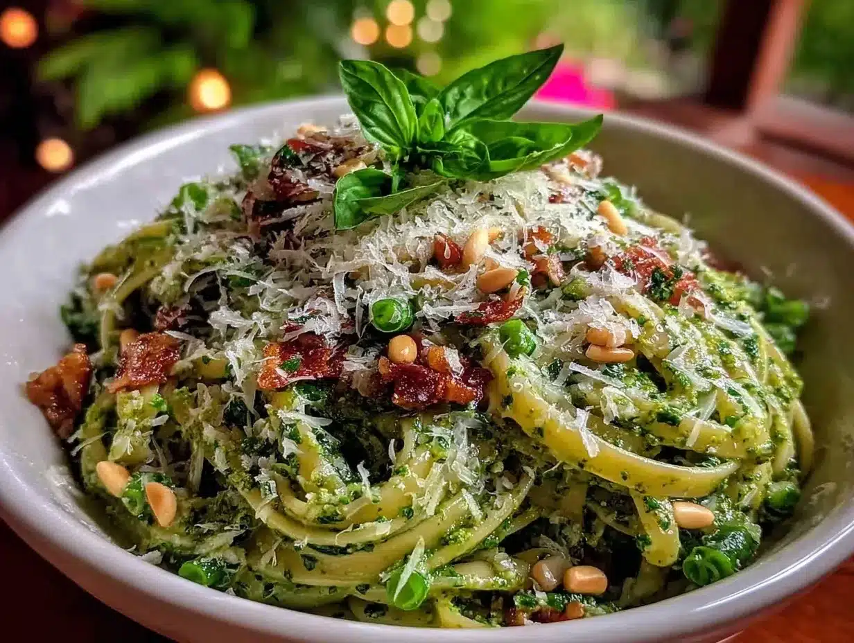 fresh garlic scape pesto pasta preparation steps