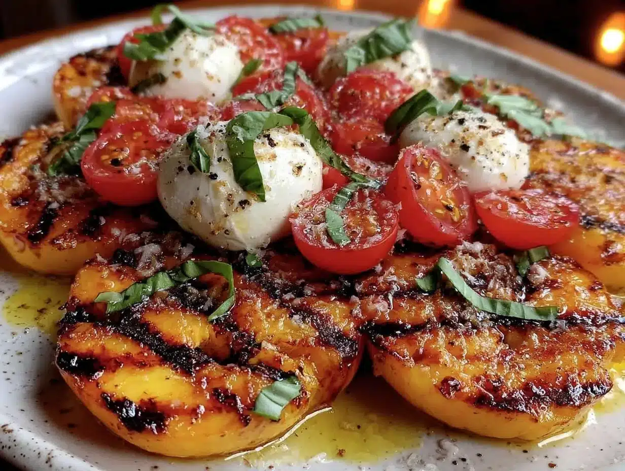 fresh grilled peach burrata caprese salad preparation steps