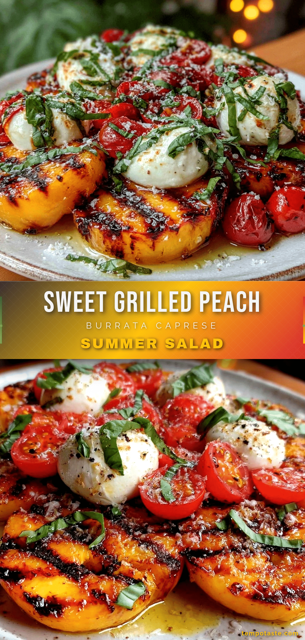 fresh grilled peach burrata caprese salad recipe