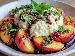 fresh peach burrata salad - featured image