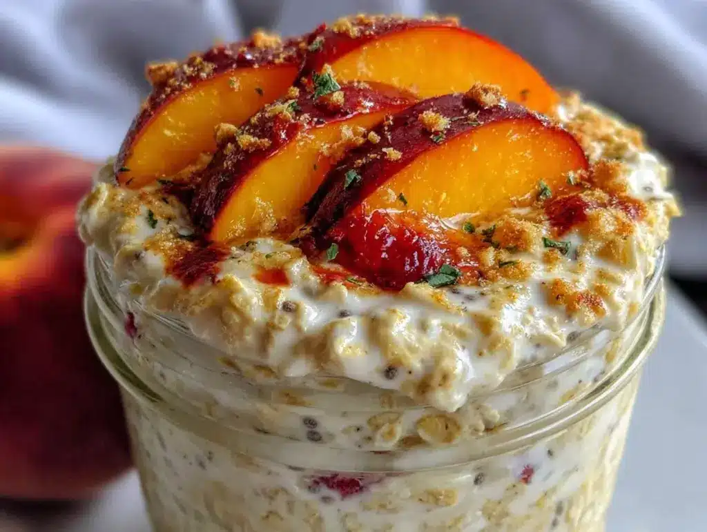 fresh peaches and cream overnight oats - featured image