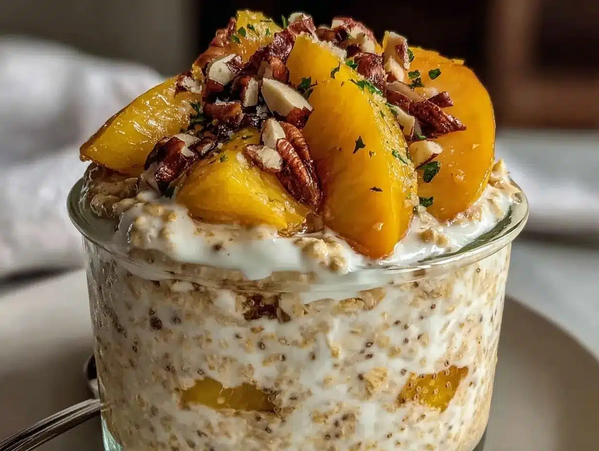 fresh peaches and cream overnight oats preparation steps
