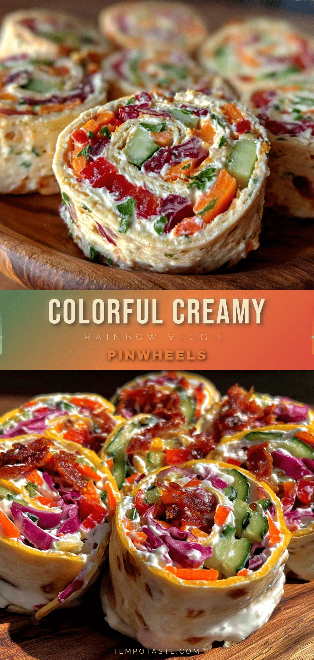 fresh rainbow veggie pinwheels recipe