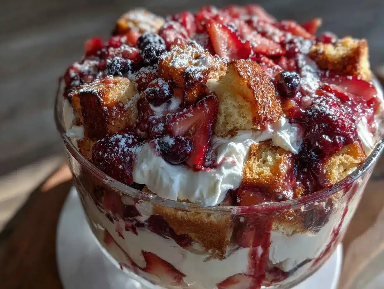 fresh red white blue berry trifle preparation steps