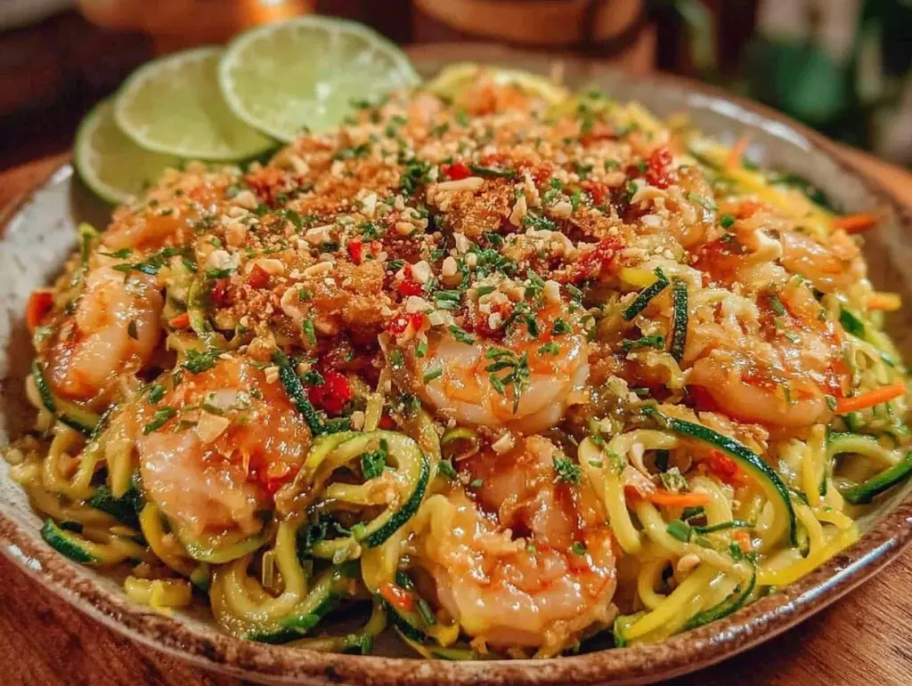 fresh summer zucchini noodle pad thai - featured image