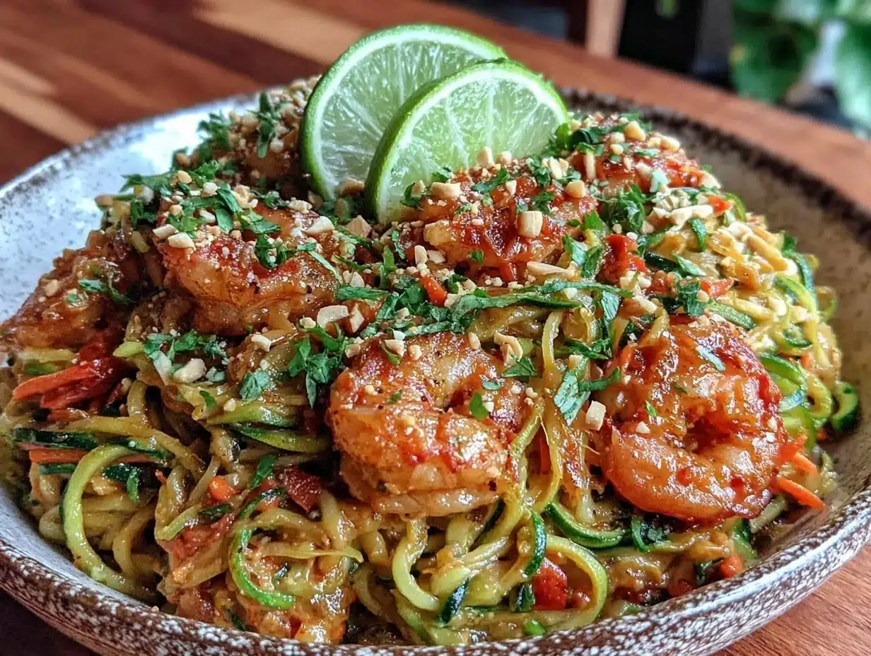 fresh summer zucchini noodle pad thai preparation steps