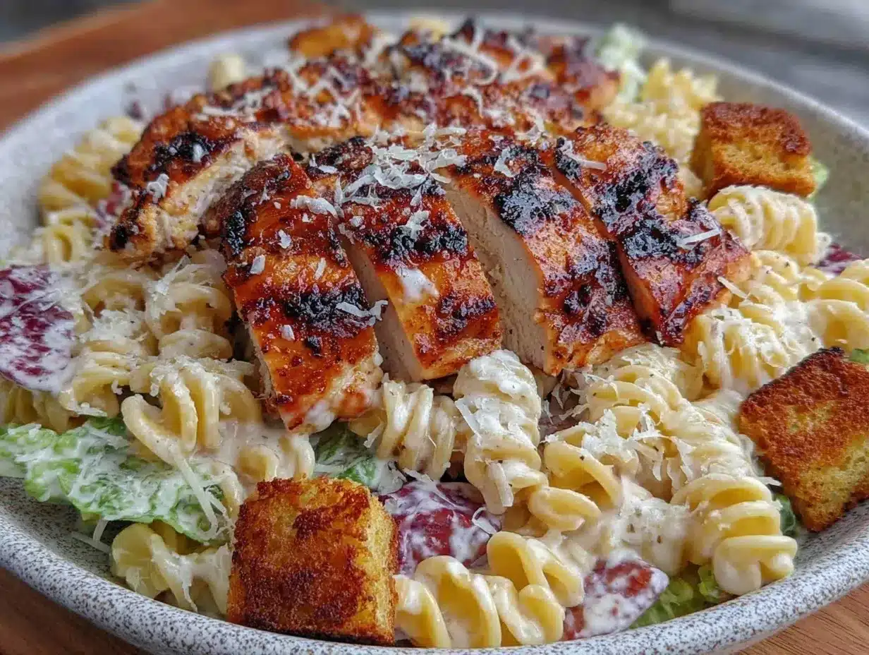 grilled chicken caesar pasta preparation steps