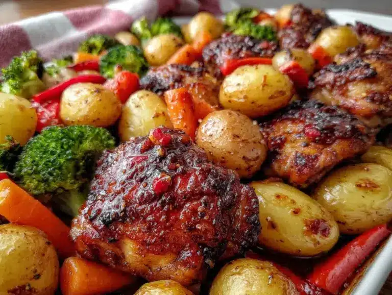 honey garlic chicken sheet pan dinner - featured image