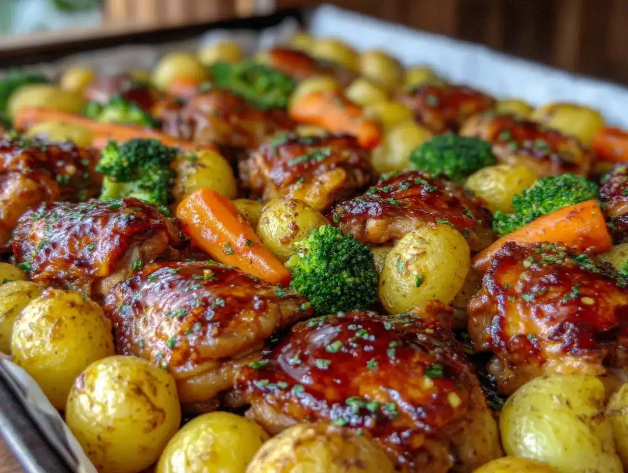honey garlic chicken sheet pan dinner preparation steps