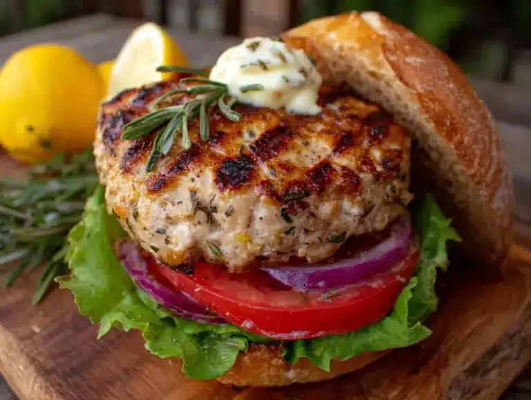 lemon herb grilled turkey burgers - featured image
