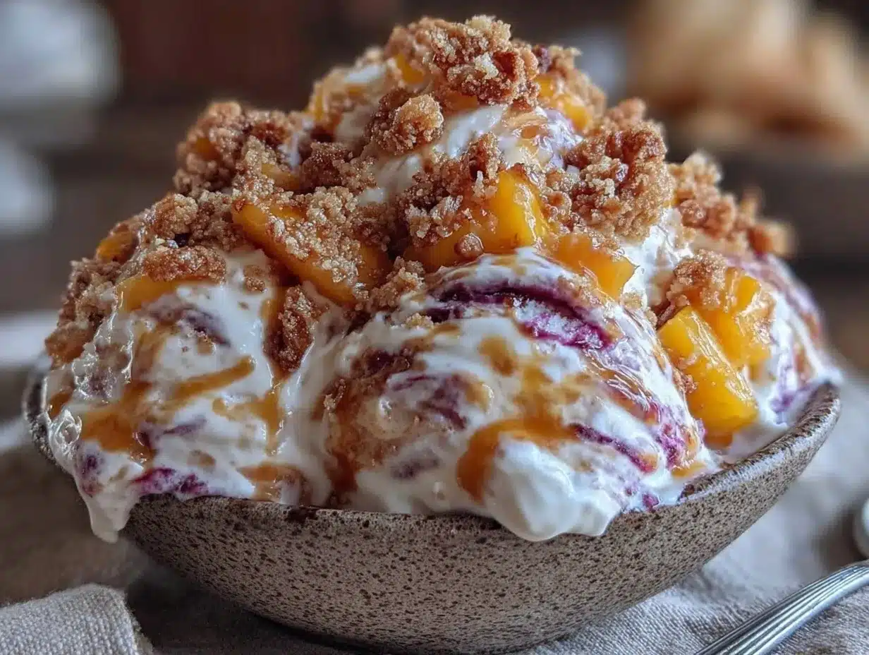 no-churn peach cobbler ice cream preparation steps