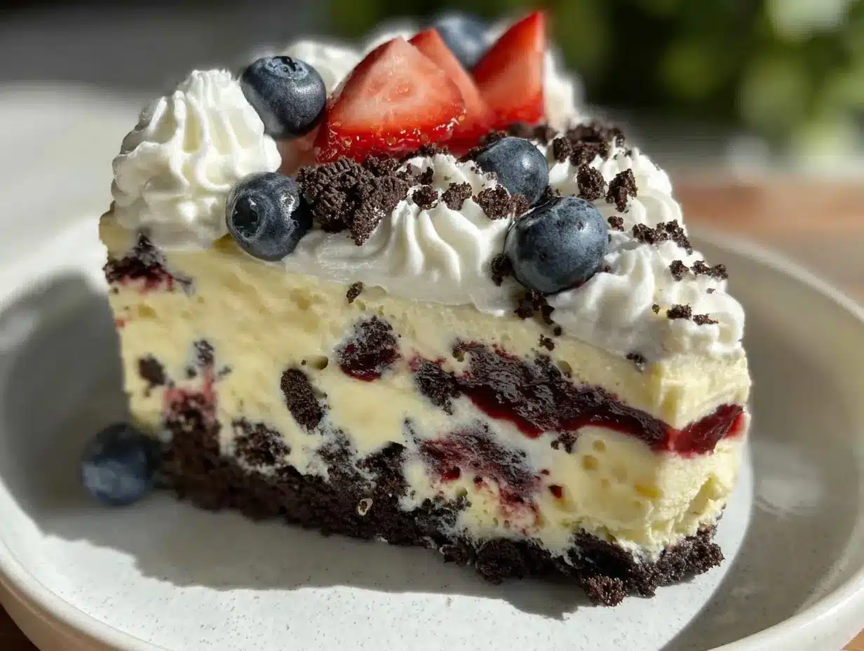 patriotic ice cream cake with oreo layers preparation steps
