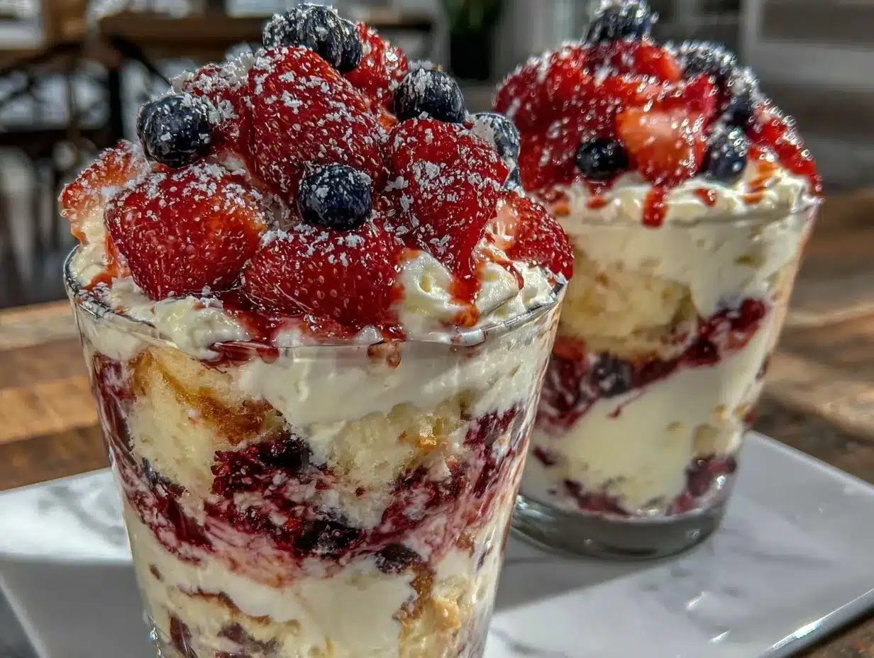 red white blue berry trifle parfait preparation steps