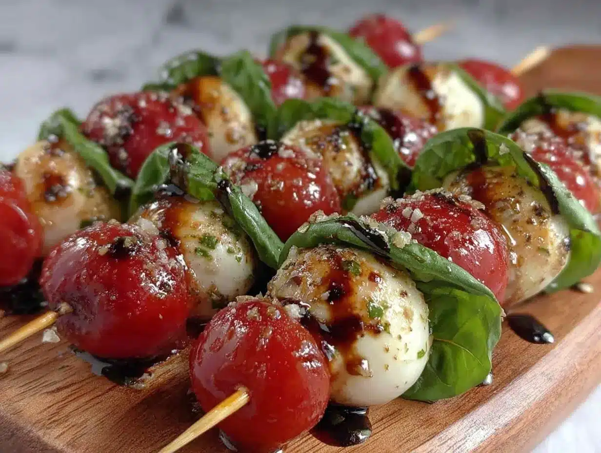 red white blue caprese skewers preparation steps