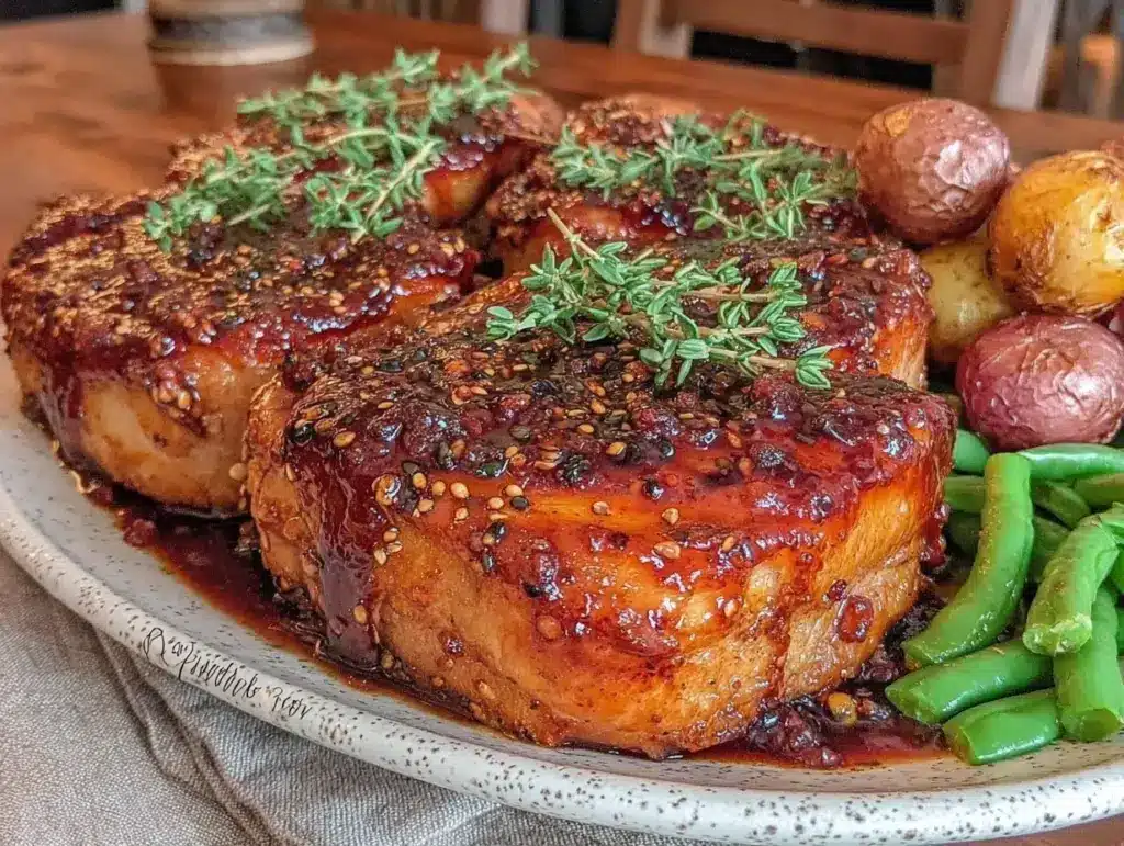 savory maple mustard glazed pork chops - featured image