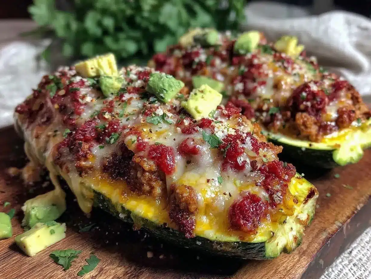 stuffed zucchini boats with ground turkey and cheese preparation steps