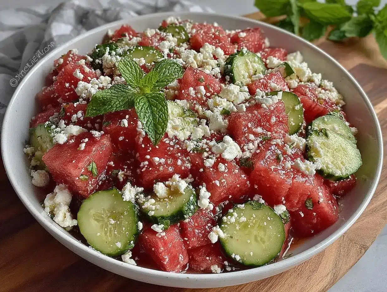 watermelon cucumber feta salad preparation steps