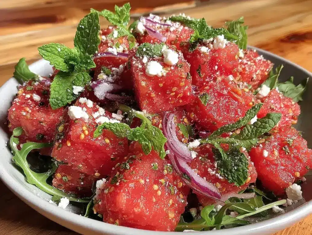 watermelon feta arugula salad - featured image