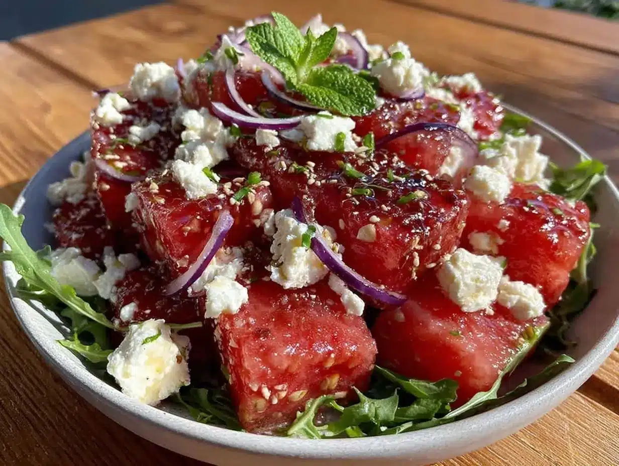 watermelon feta arugula salad preparation steps
