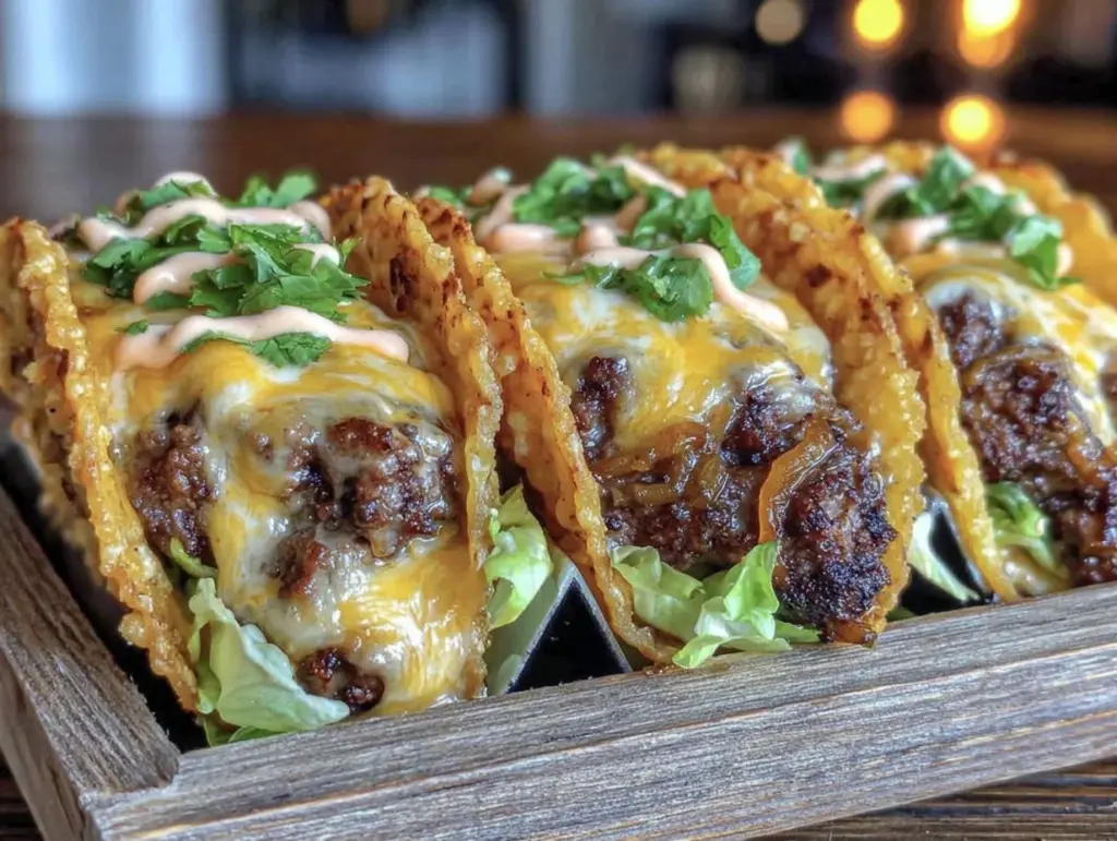 cheesy smash burger tacos - featured image