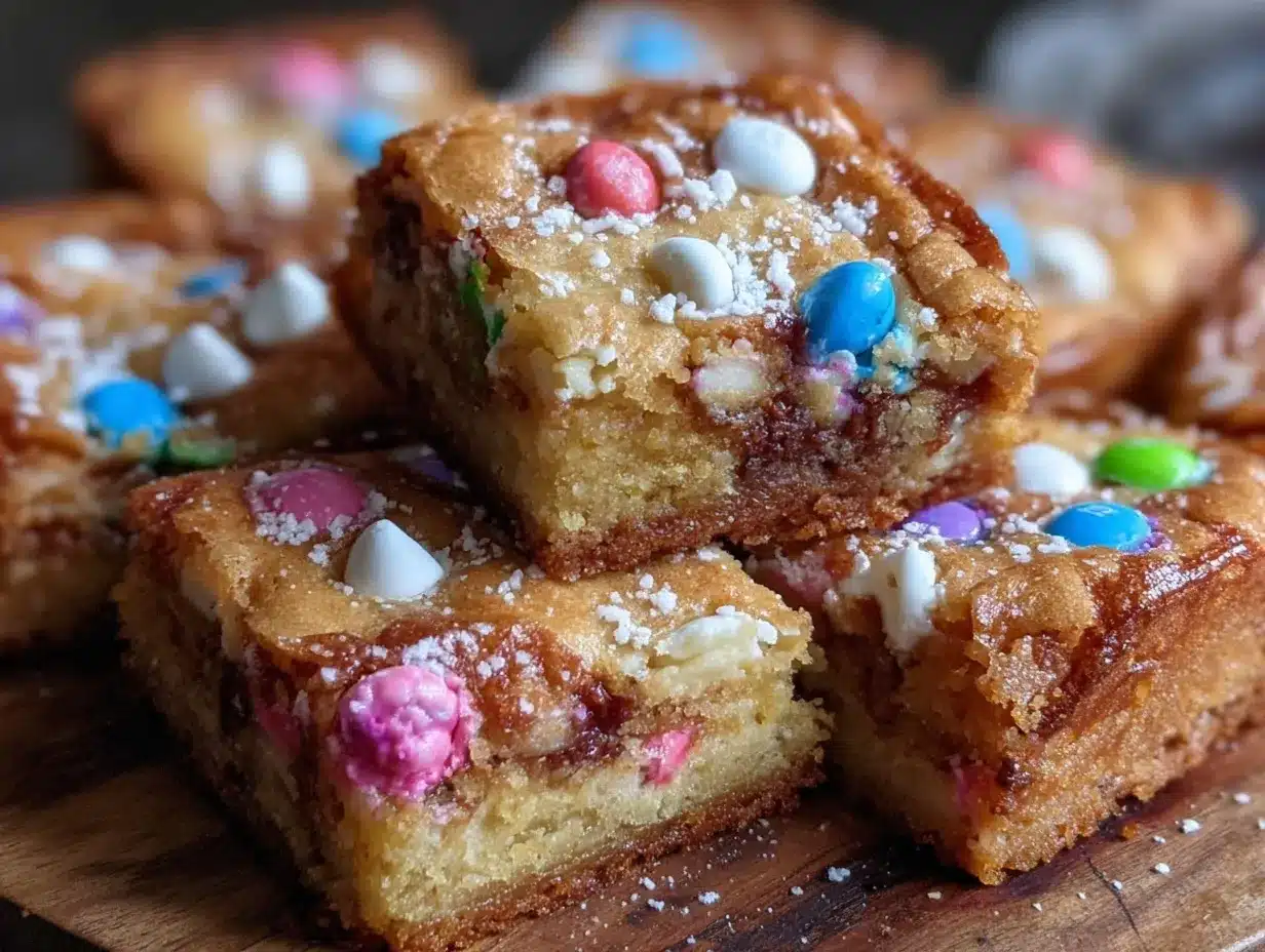 chewy mini M&M funfetti blondie bars preparation steps