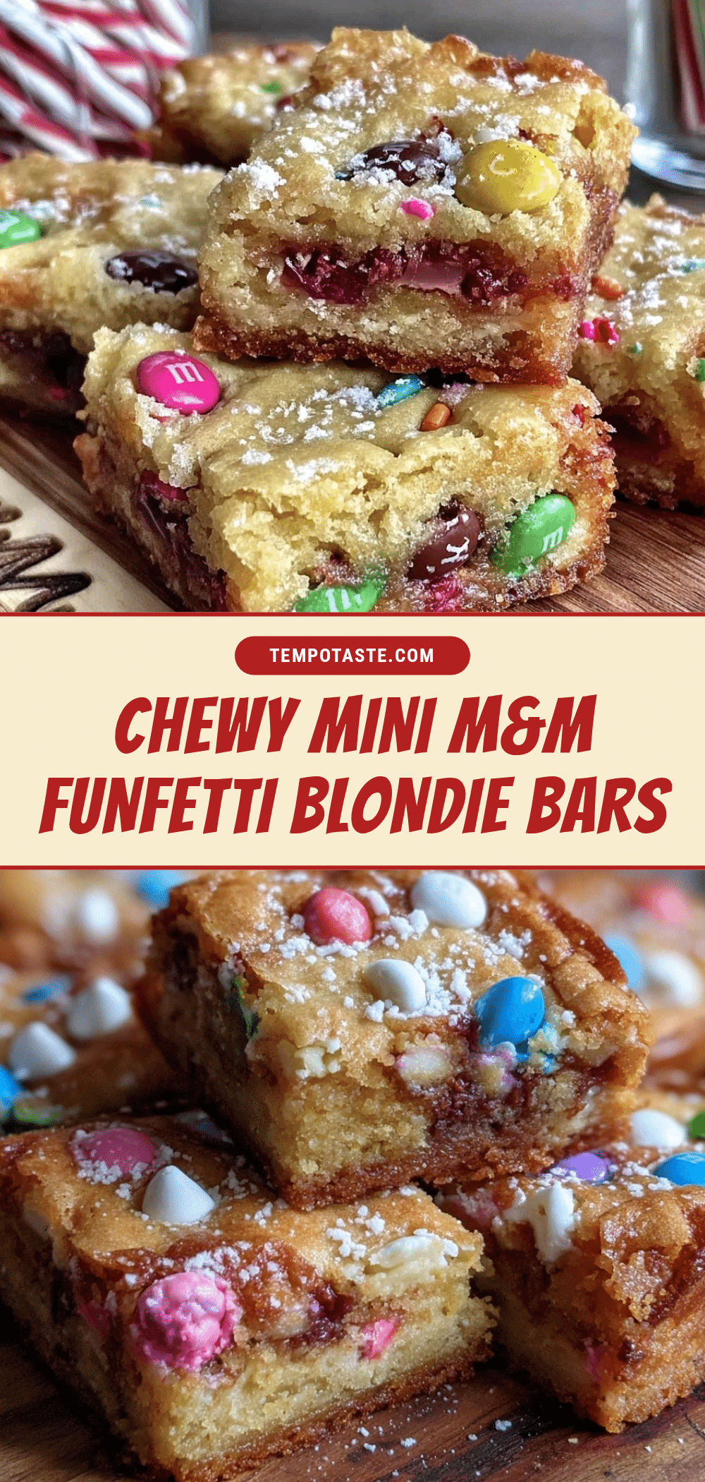 chewy mini M&M funfetti blondie bars recipe