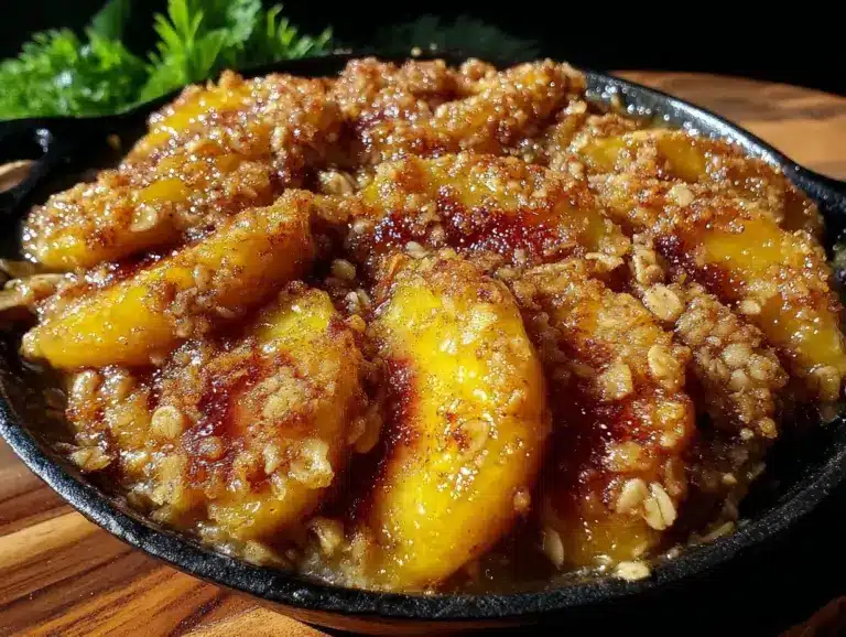 cozy cast iron skillet peach crisp - featured image