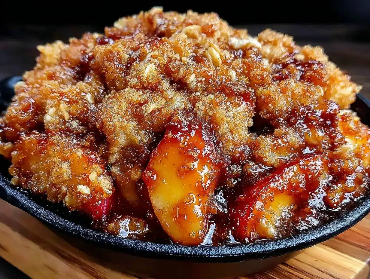 cozy cast iron skillet peach crisp preparation steps