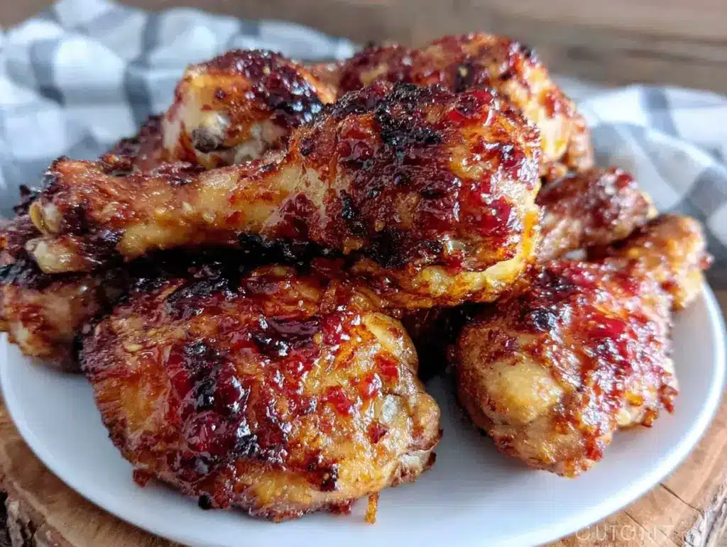 crispy air fryer honey sriracha chicken drumsticks - featured image