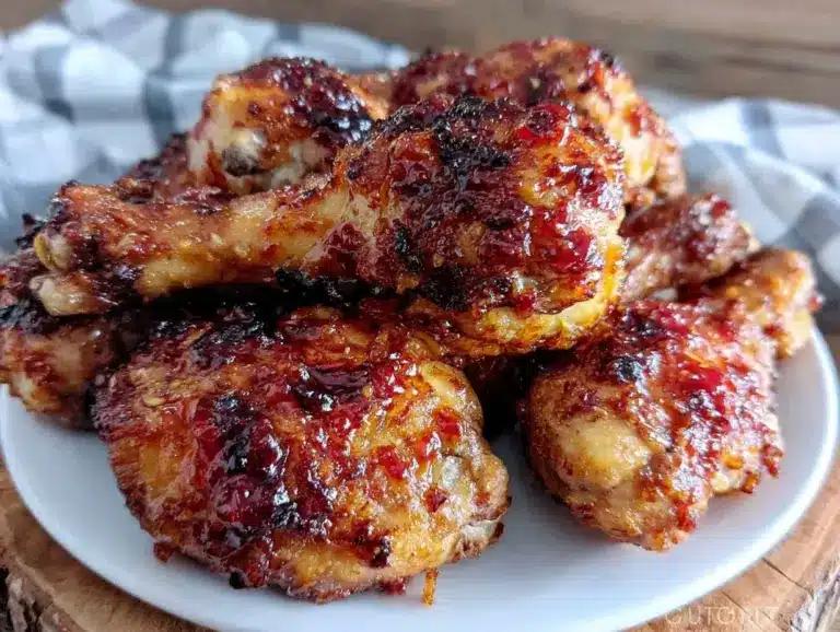 crispy air fryer honey sriracha chicken drumsticks - featured image