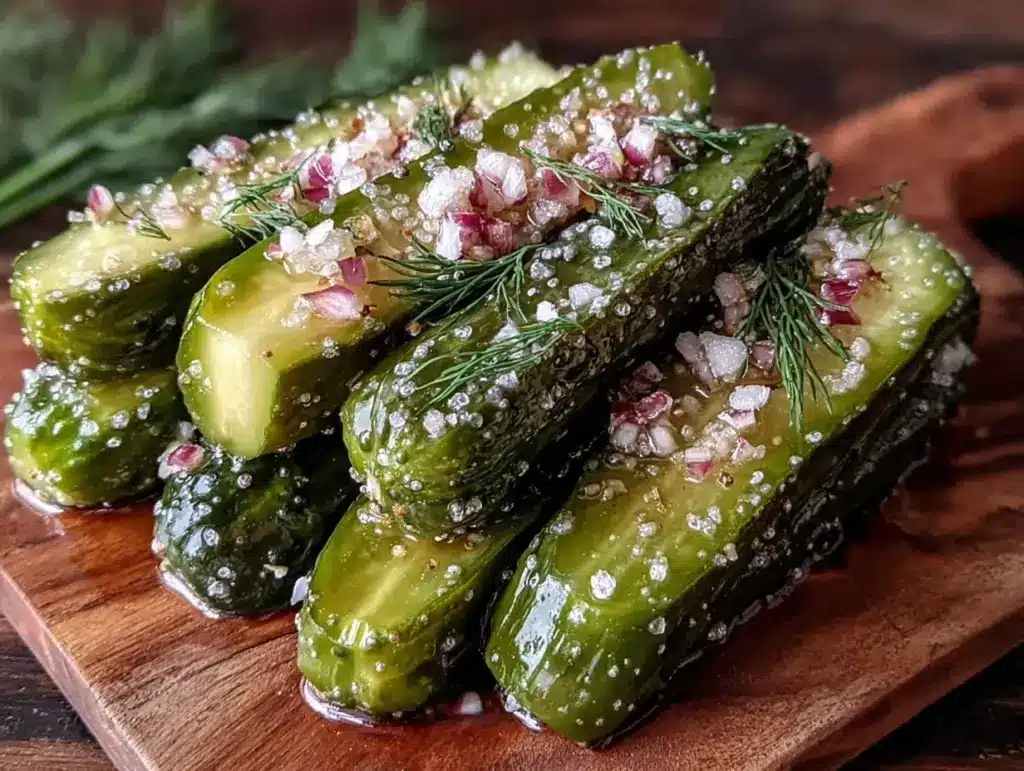 crispy garlic dill refrigerator pickles - featured image