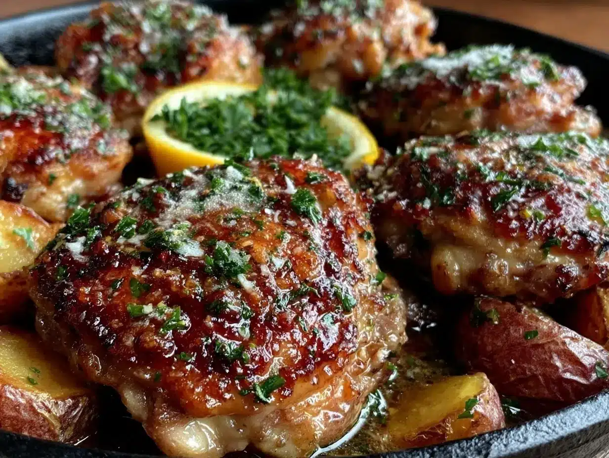 crispy one-pan lemon garlic butter chicken thighs preparation steps