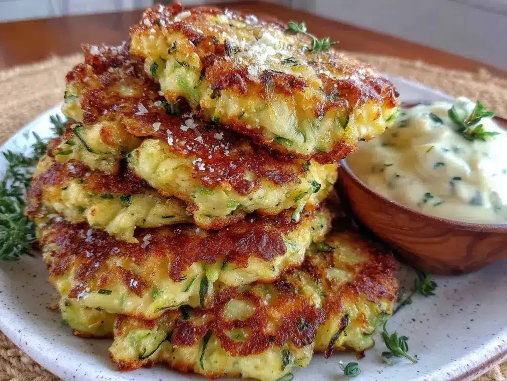 crispy parmesan zucchini fritters - featured image