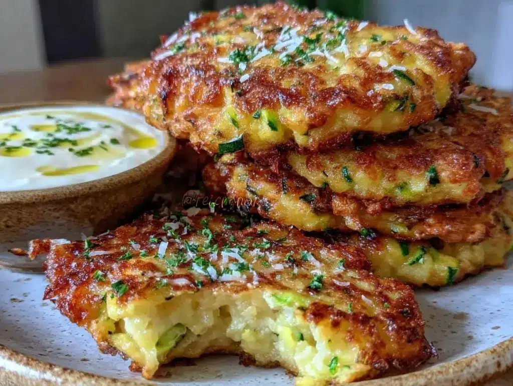 crispy parmesan zucchini fritters - featured image