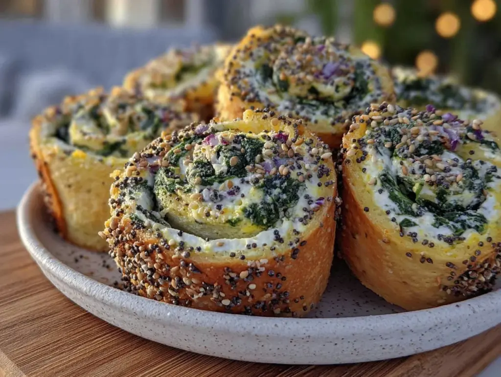 everything bagel cream cheese spinach pinwheel wraps - featured image