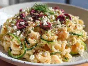 fresh creamy cucumber dill pasta salad - featured image