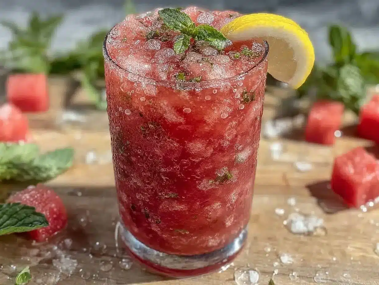 Frozen Watermelon Mint Lemonade Slushie preparation steps