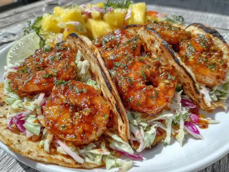 garlic butter shrimp street tacos - featured image