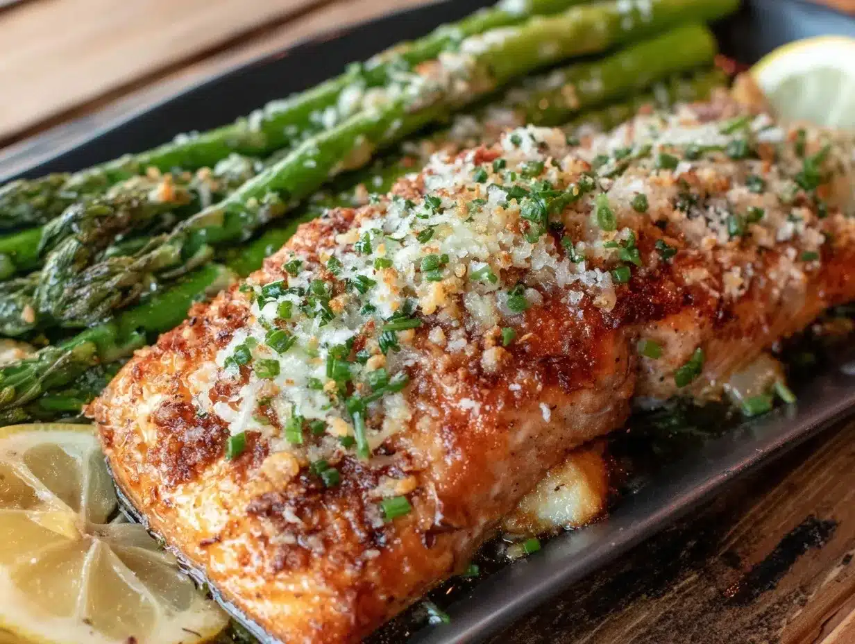 garlic parmesan salmon sheet pan dinner preparation steps