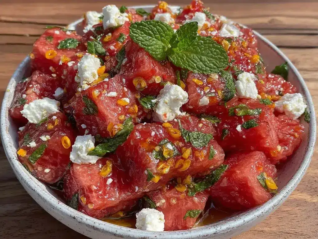 healthy watermelon feta mint salad - featured image