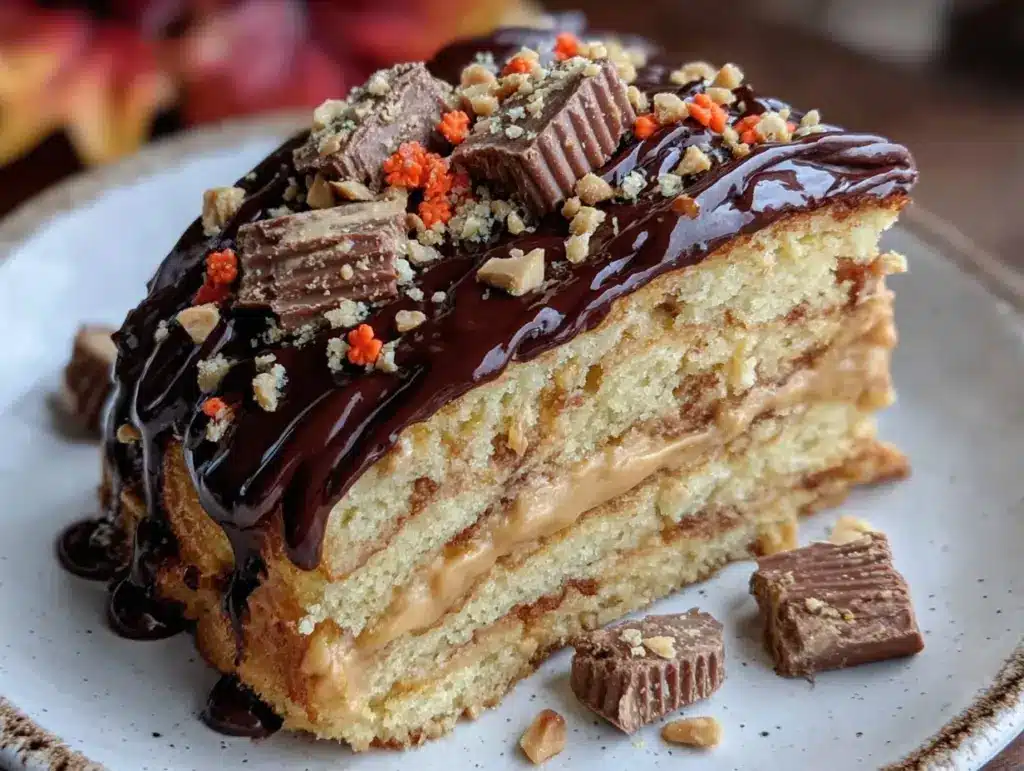 Reeses peanut butter Halloween layer cake - featured image
