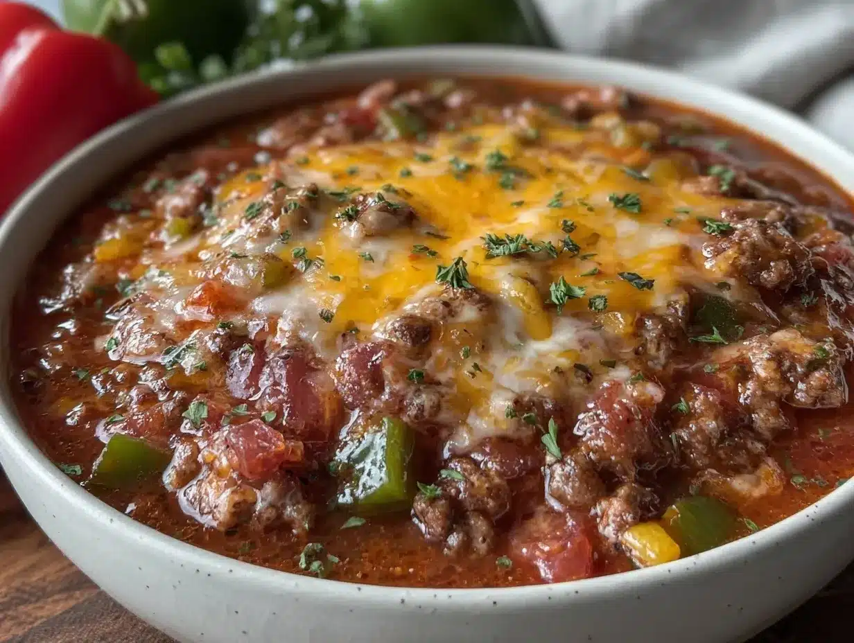 slow cooker ground beef stuffed pepper soup preparation steps