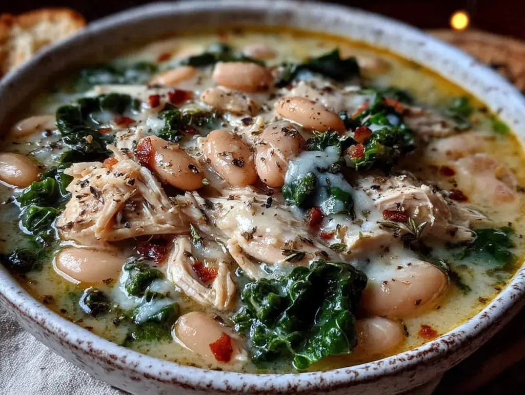 slow cooker white bean chicken and kale soup - featured image