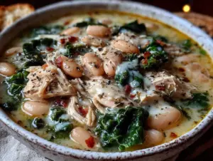 slow cooker white bean chicken and kale soup - featured image
