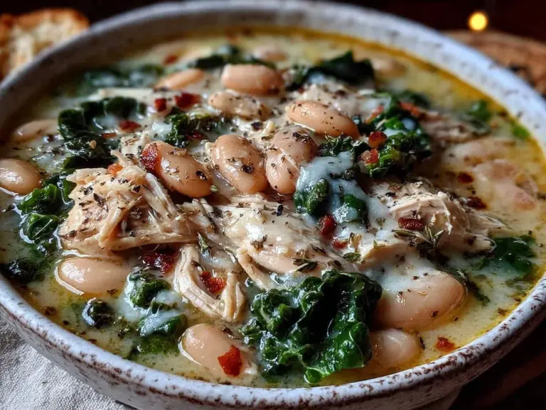 slow cooker white bean chicken and kale soup - featured image