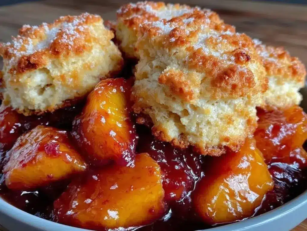 southern fresh peach cobbler - featured image