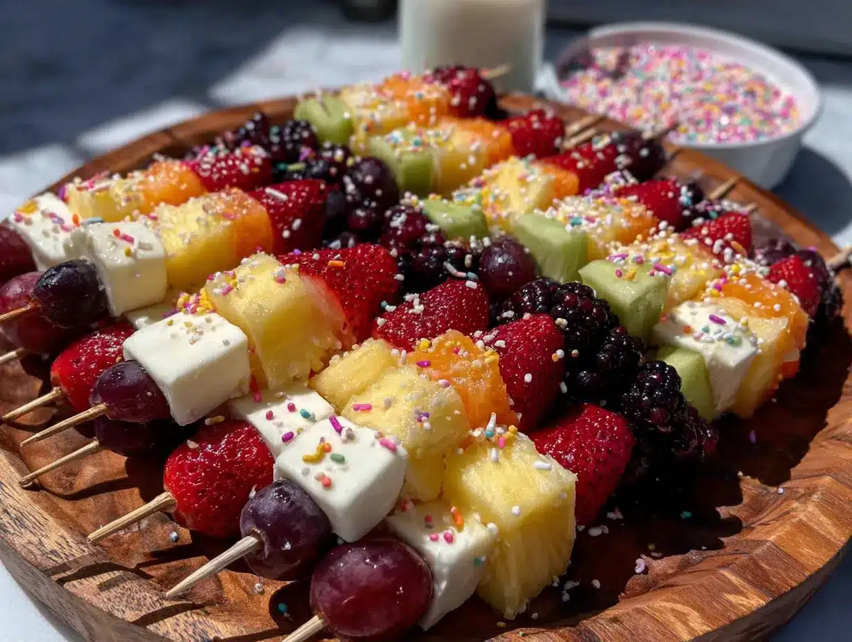 Easy rainbow fruit and cheese kabobs kids love preparation steps
